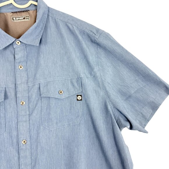 Hi-Tec Shirt Men's 2XL Blue Short Sleeve Button Front Mesh Lined Chest Pockets - Picture 4 of 11